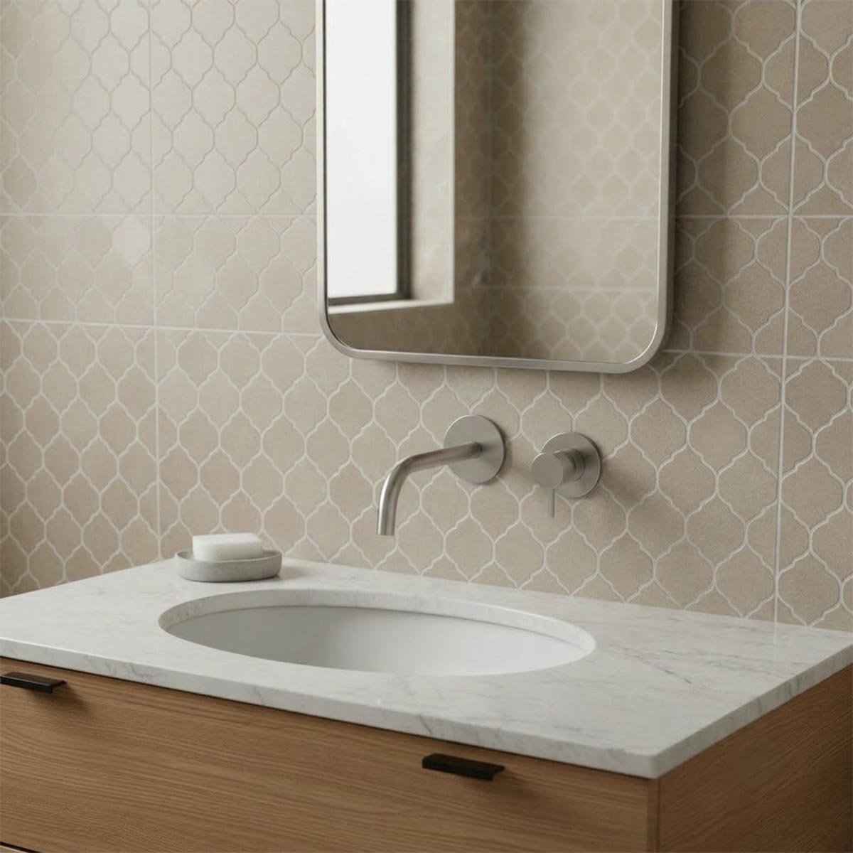 brushed stainless steel 250mm basin tap 2 hole wall mount