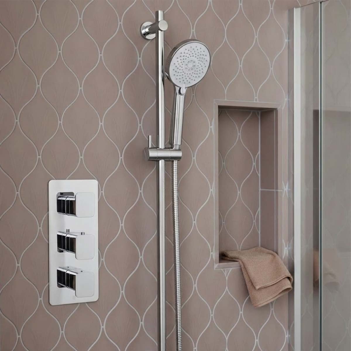 chome shower rail kit with round shower headset