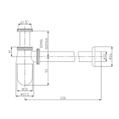Chrome basin waste trap - Technical drawing