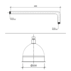 Chrome shower head arm - Technical drawing