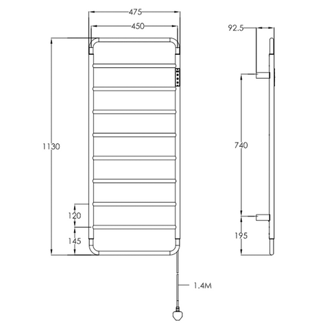 Electric towel radiator - Technical drawing