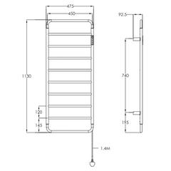 Electric towel radiator - Technical drawing