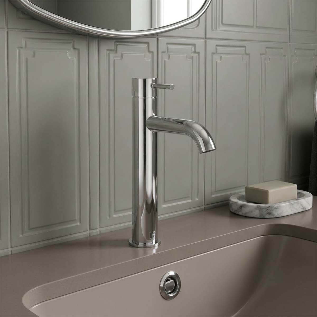chrome tall basin mixer tap - deck mounted 