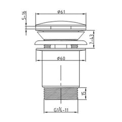 Basin pop-up waste - Technical drawing