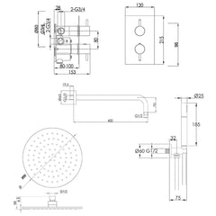 Thermostatic shower mixers -Technical Drawing
