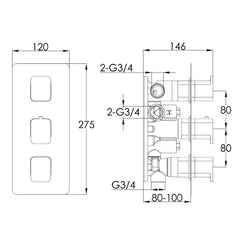 Thermostatic shower mixer valve - Technical Drawing