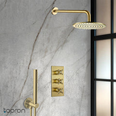 Concealed thermostatic shower valve brushed brass