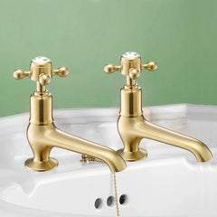 Gold long nose sink pillar tap - Set of 2