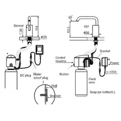 Automatic Soap Dispenser Brushed Gold - Technical drawing