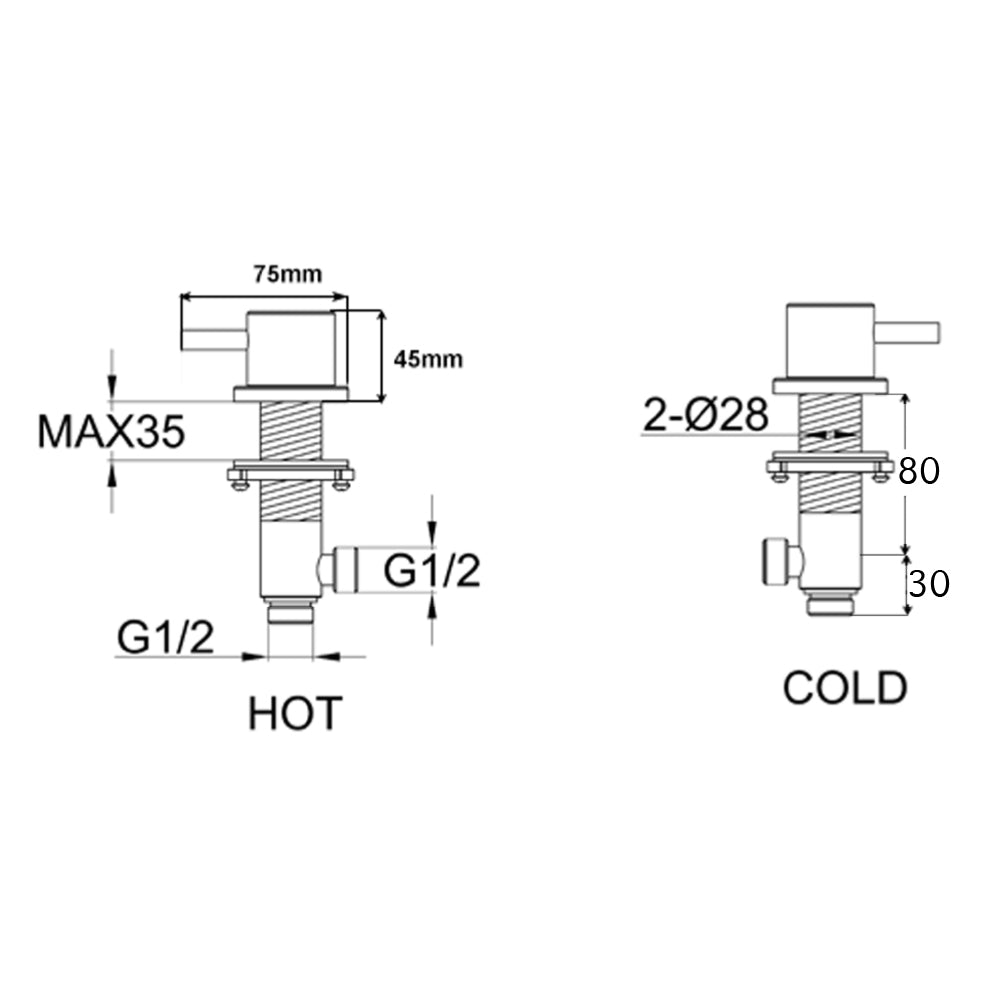 brushed brass stop value technical drawing-tapron