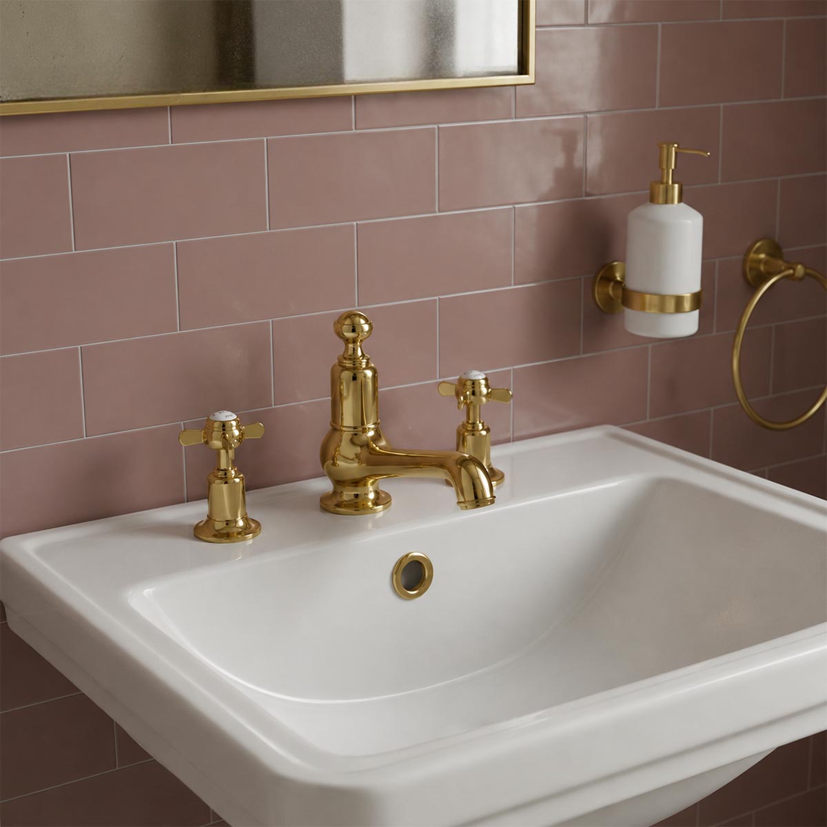 deck  mounted 3 hole traditional basin tap - polished gold 
