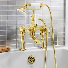 Brushed brass deck-mounted bath shower mixer