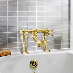 Gold deck-mounted bath filler tap