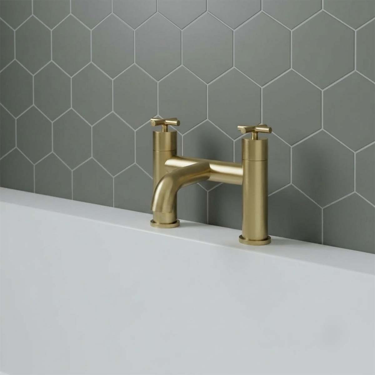 deck mounted bath tap with crosshead handles - brushed brass