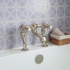 deck mounted bath tap with pinch handles Vintage style - brushed nickel 