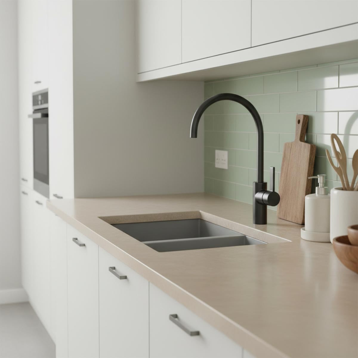 deck mounted black kitchen tap