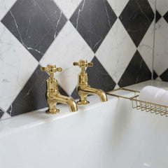 deck mounted pillar bath taps - gold