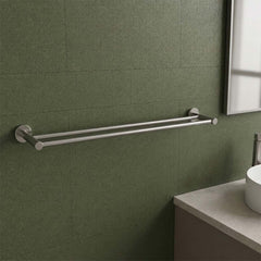  double towel bar in a brushed stainless steel 