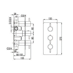 Brushed brass finish shower valve - Technical drawing