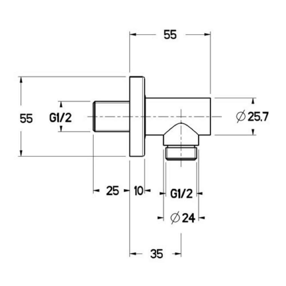 Chrome Shower Outlet Elbow tapron dimensions