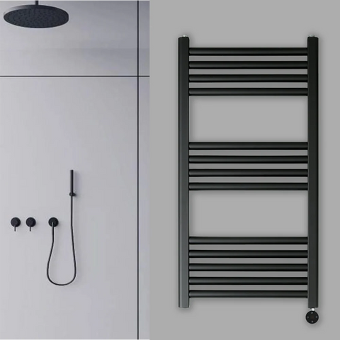 Matt black electric towel radiator