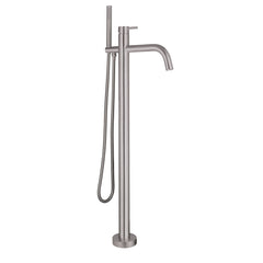Brushed stainless steel floor mounted bath shower mixer with handset -Tapron