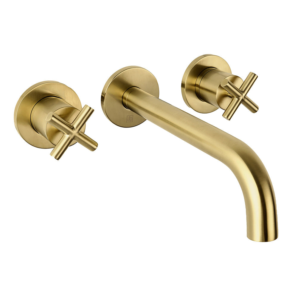 gold 3 Hole Wall Mounted Basin Mixer tap - tapron