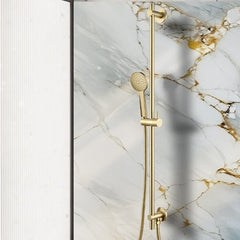 Gold Slider Shower Rail Kit Round Shower Handset and Hose - Brushed Brass
