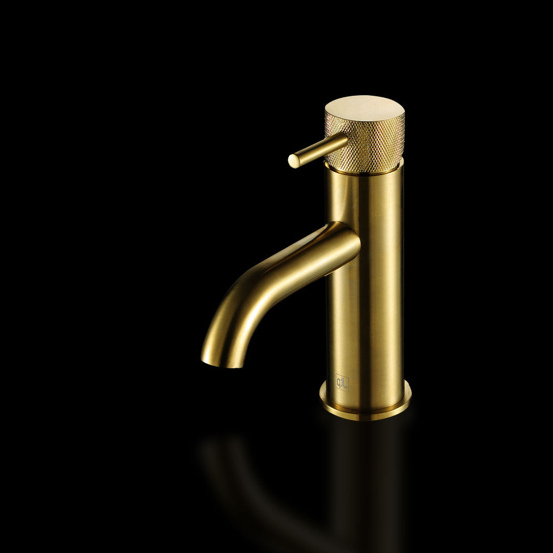 Brushed Gold Basin Taps with Designer Handle