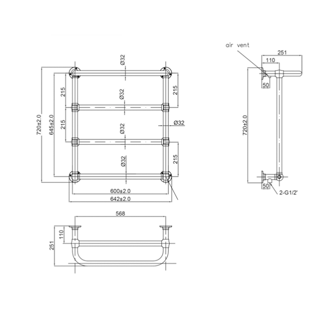 Victorian gold towel radiator dimensions