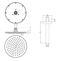 Shower ceiling arm and head - Technical drawing