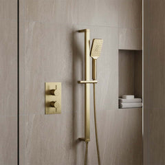 gold slider rail with shower handset and hose
