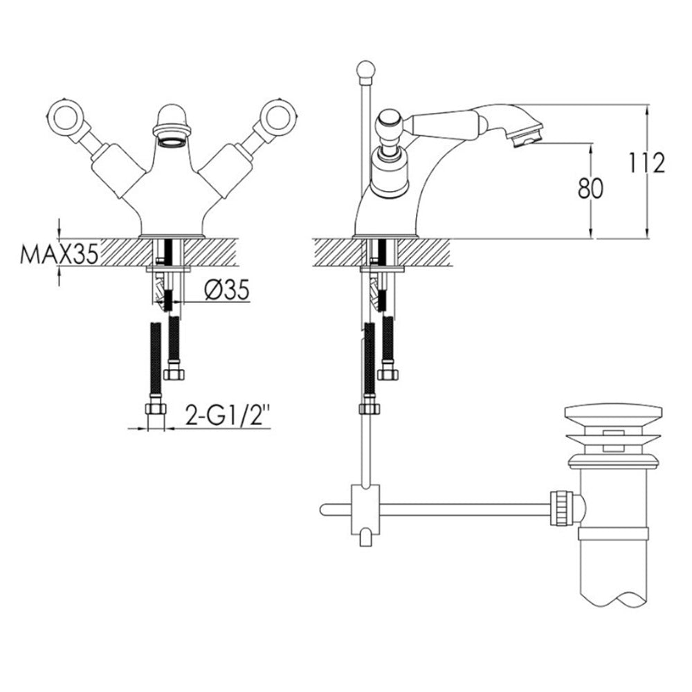 mono basin taps technical drawings - tapron