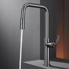 Brushed black kitchen mixer tap with pull out spray