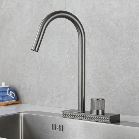 Brushed stainless steel kitchen tap