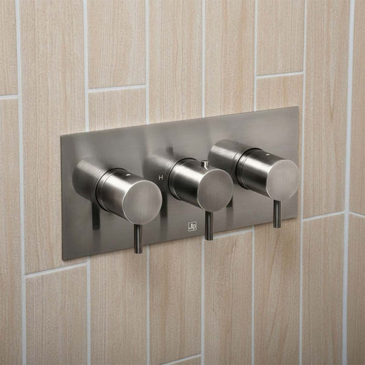 gunmetal three-handle wall-mounted control trim set for 2 outlets 1200