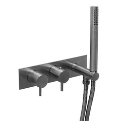 hermostatic 2 Outlet Shower Valve & Handset Brushed Black -Tapron
