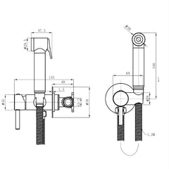 Hot and cold douche kit - Technical drawing