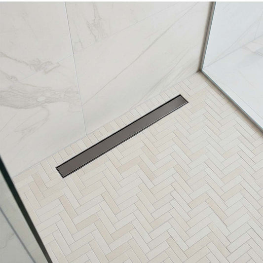 long linear shower drain brushed black 1200