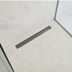 long linear shower drain brushed black