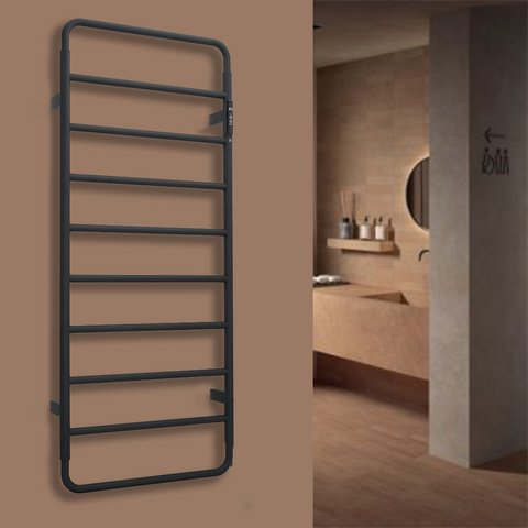Black electric towel rail with thermostat 