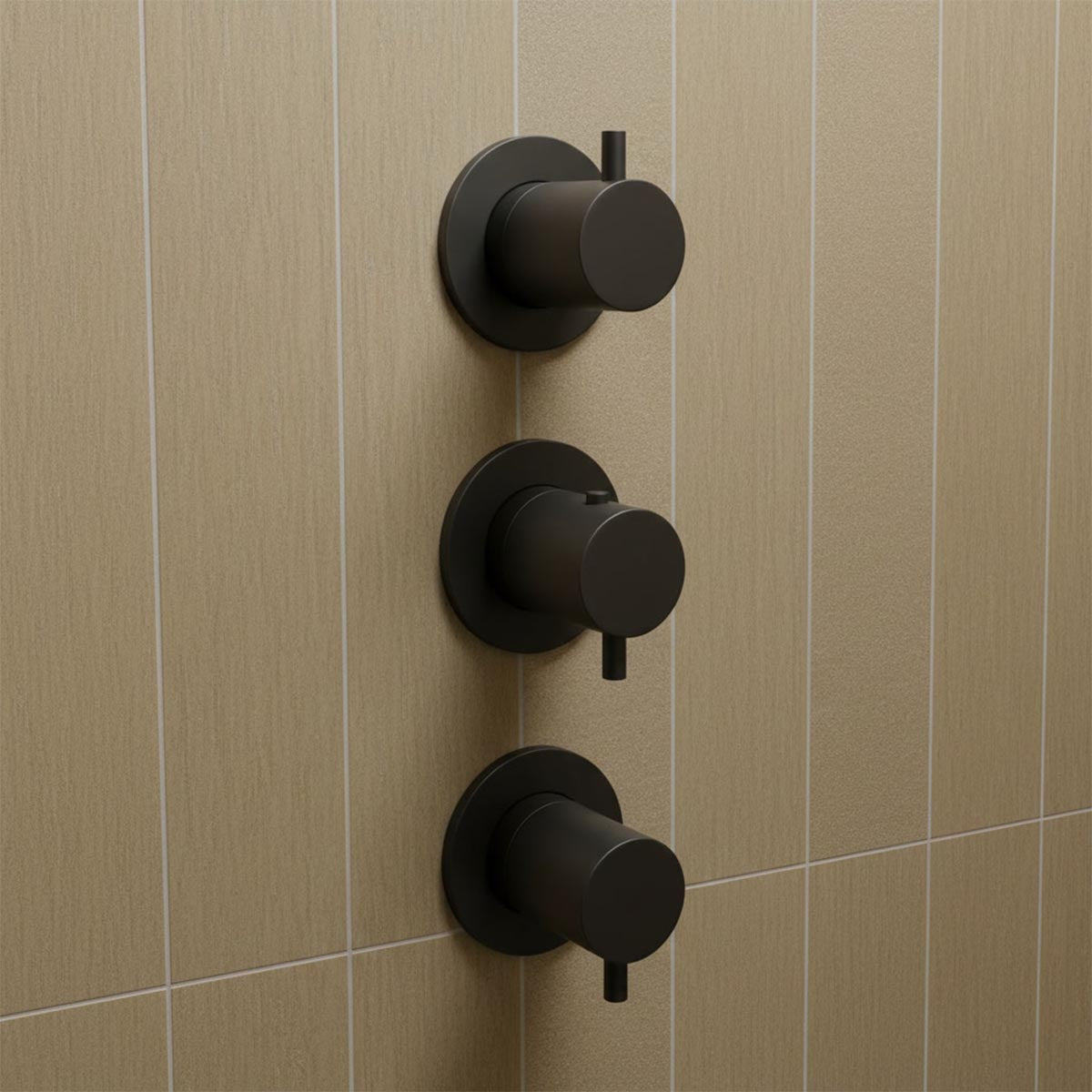 matt black 3 outlets and 3 handles concealed shower valve
