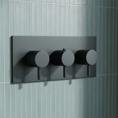 matt black 3 outlets concealed thermostatic shower valve with 3 handles - Ireland  
