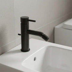 matt black basin mixer tap with pop up waste