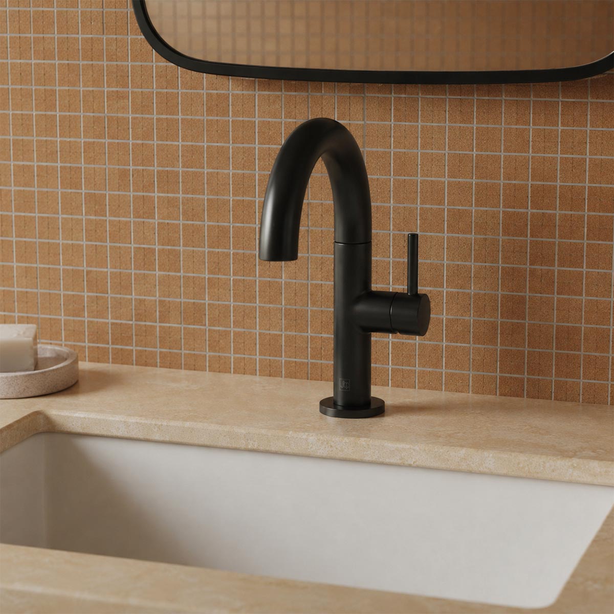 matt black basin mixer with side lever