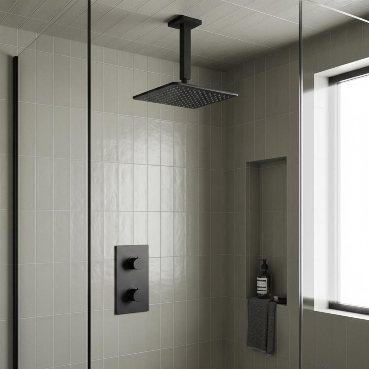 matt black ceiling shower arm 150mm