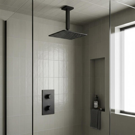 matt black ceiling shower arm 150mm 1200