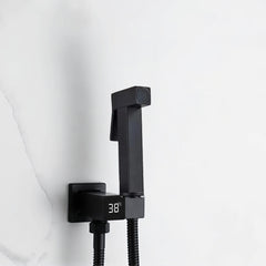Matt black douche handle with shower hose and digital elbow
