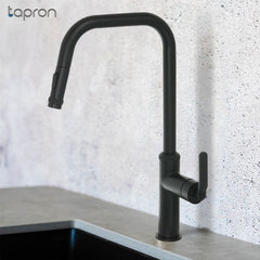 Matt black kitchen sink tap with pull out 