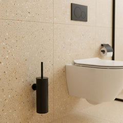 matt black round tall toilet brush holder with brush